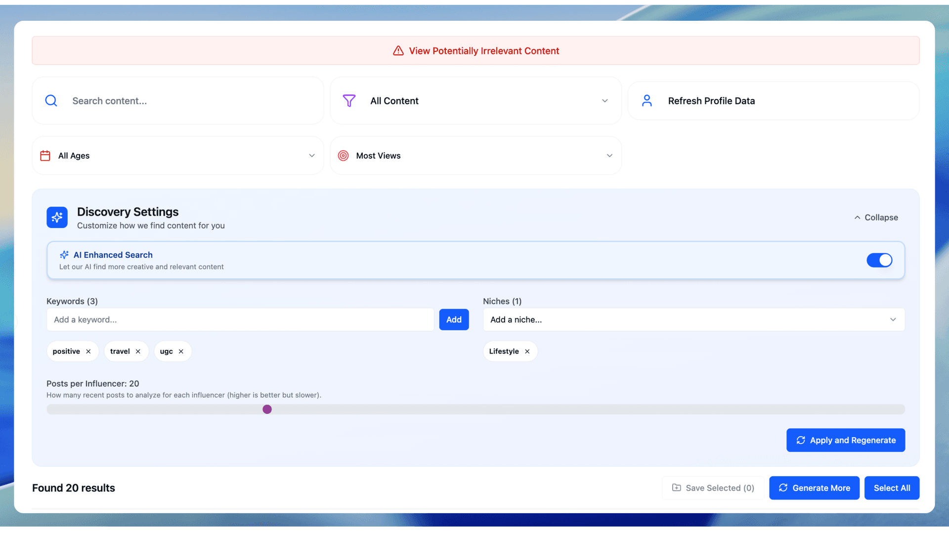 SocialHunt Content Discovery Dashboard